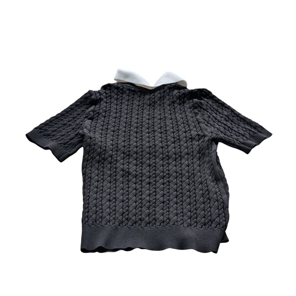 Yichen Paris Polo Sweater Top Women Size 42 Braided Knit Black - Picture 3 of 4